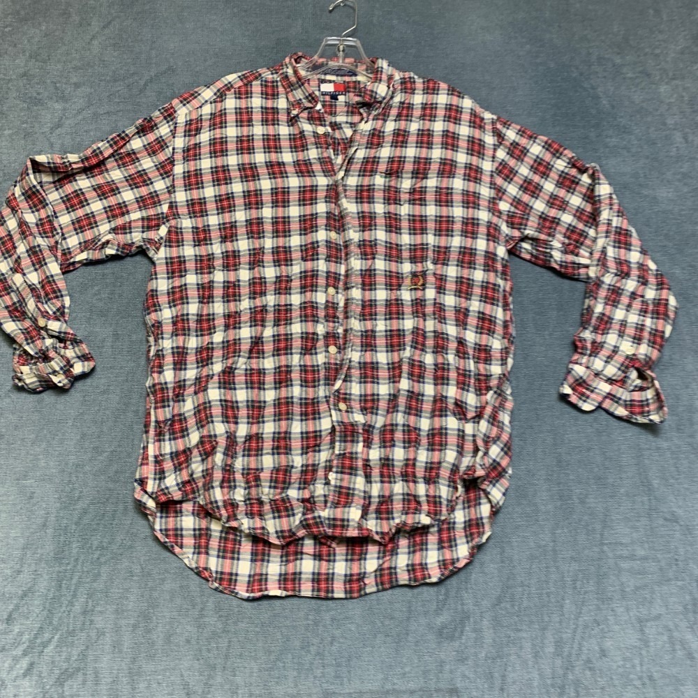 Tommy Hilfiger Flannel Shirt Mens Small Multicolor Plaid Long Sleeve Button Down